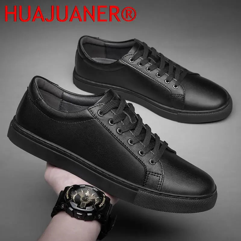 Men's Genuine Leather Casual Shoes Black Sneakers Men Autumn Shoes Man Fashion New Arrival Handmade Outdoor Leisure Walk Flats