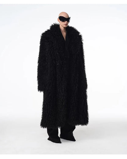 Men and women's lamb fur coat beach wool long coat toka roll wool trench coat