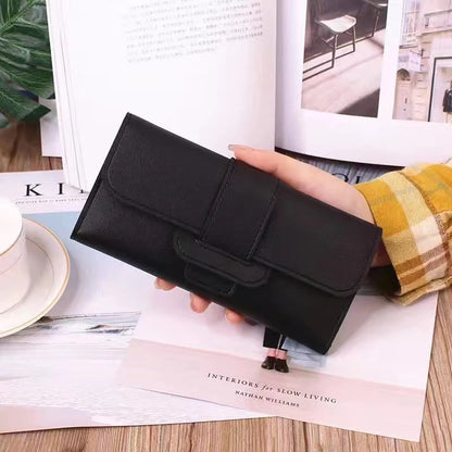 Solid Color PU Leather Women Wallet Luxury Long Hasp Fold-over Pattern Coin Purses Female Thin Clutch Phone Storage Bag Handbag