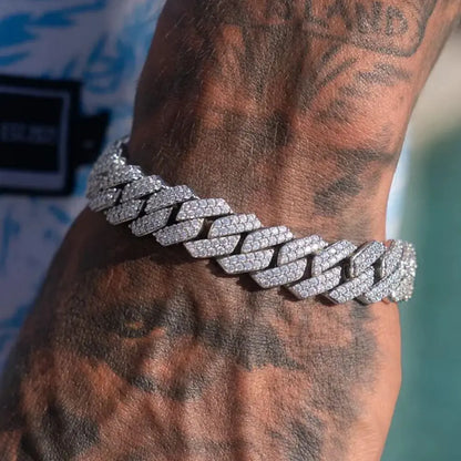 Braccialetti a catena cubana con maglie a griffe ghiacciate da 14 mm per uomo e donna, con strass pieni, braccialetto cubano Miami spesso, punk, hip hop, regalo