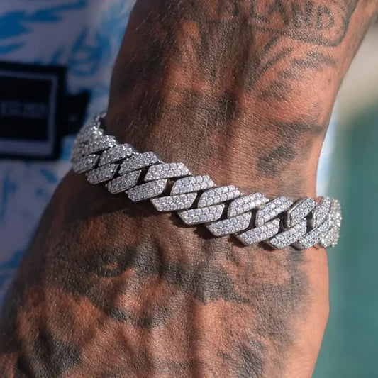 Braccialetti a catena cubana con maglie a griffe ghiacciate da 14 mm per uomo e donna, con strass pieni, braccialetto cubano Miami spesso, punk, hip hop, regalo