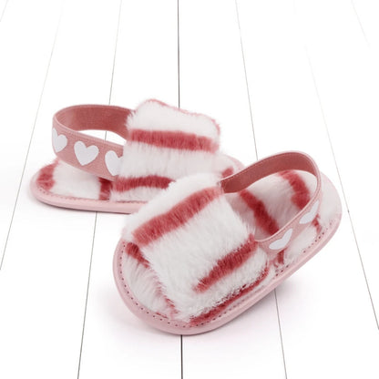 Baby Tie-Dye Fluffy Casual Shoes Toddler Shoes Elastic Plush Garden Sandals Children'S Outdoor Walking Casual Shoes For 0-1Y