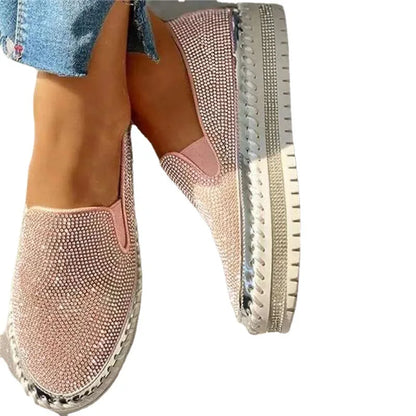 2024 spring new Women's Outdoor Fashion Shoes thick soled Rhinestone Platform flat Shoes Casual Comfor Female versatile Shoes