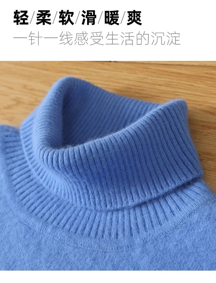 Men's 100% pure Mink velvet Cashmere Sweater High Lapels Pullovers Knitted Winter New Tops Long Sleeve High-End Jumpers