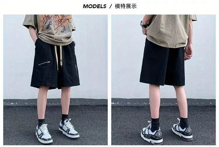 Korean style multi pocket cargo shorts men summer y2k trendy loose and versatile mid pants retro personality casual sports pants