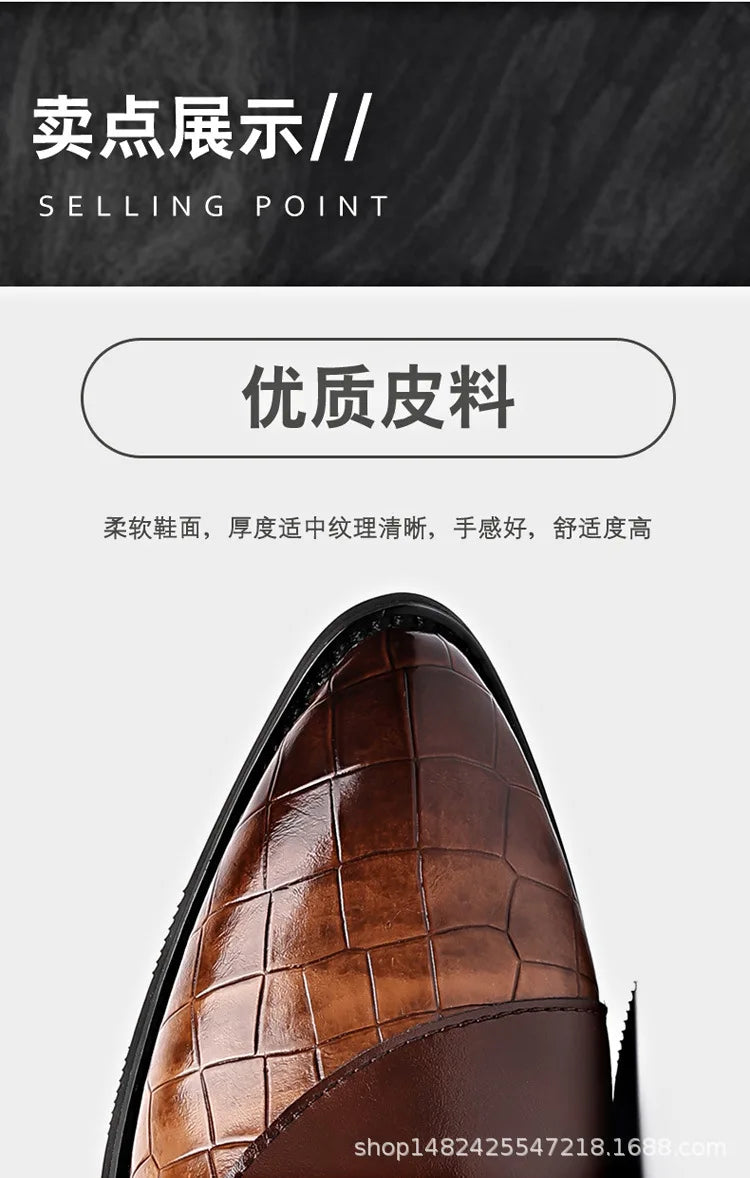 Luxury  Leather Shoes for Men Brand Derby Shoes for Men Pointed Toe Lace-up Men's Formal Shoes Handmade Business Footwear 2024