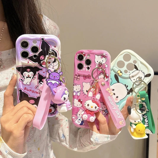 3D Cartoon Kuromi Wavy Phone Case For OPPO Realme Note 50 C67 C65 C53 C61 C55 C53 C51 Cute Melody With Wrist Strap Cover