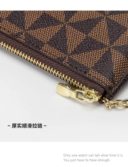 Luxury Designer Coin Key Storage Bag with Chain Women Mini Coin Purse Plaid Leather Small Zipper Wallet Ladies Keychain Purses