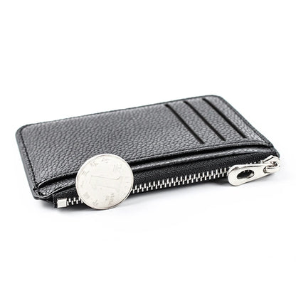 Mini Zipper Card Bag Slim ID Bank Purse Wallet Credit Organizer Portable Small Slim Ultra-thin Short Purse for Men Black