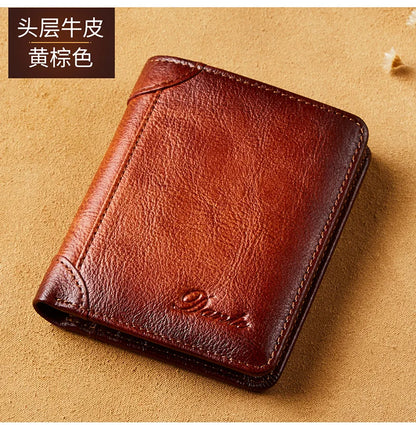 Dante Leather Men's Wallets RFID Anti-theft Brush Degaus Head Layer Cowhide Retro Casual Vertical Money Bag Money Two fold Clips