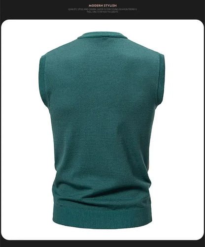 New Knitted Thread Men's Fashion Embroidery Color Matching V-neck Sleeveless Sweater Casual Lining Vest Men's Top