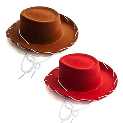 Children Brown Red Felt Woody Cowboy Hat Adjustable Western Big Brimmed Cowboy