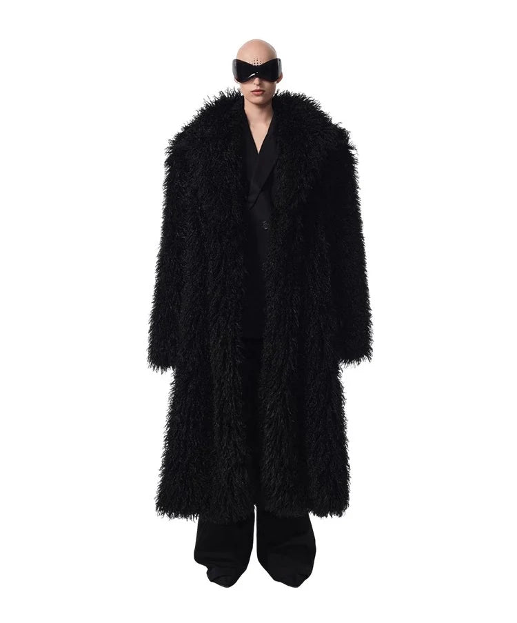 Men and women's lamb fur coat beach wool long coat toka roll wool trench coat