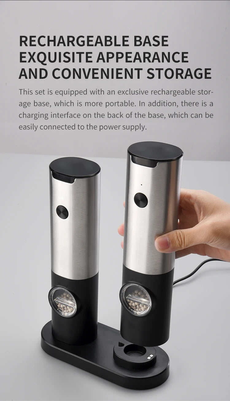 Electric Automatic Mill Pepper And Salt Grinder With LED Light Adjustable Coarseness Partner Manufacturers