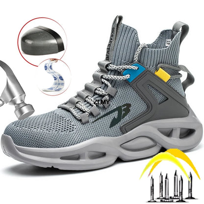 Breathable Safety Shoes Men Steel Toe Sneakers Puncture Proof Light Work Safety Boots Man High Top Anti-stab Security Boots New