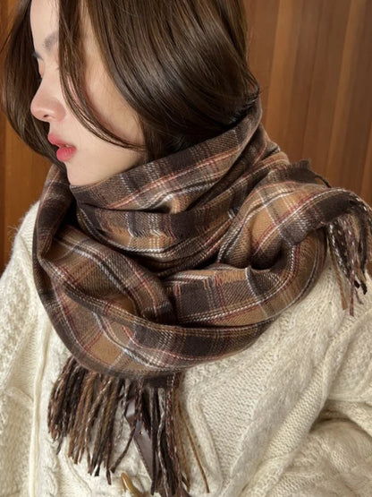 New 2023 Imitation Cashmere Women Scarf Winter Preppy Style Vintage Plaid Scarve Pashmina Mujer Foulard Blanket Wrap Shawl Pareo