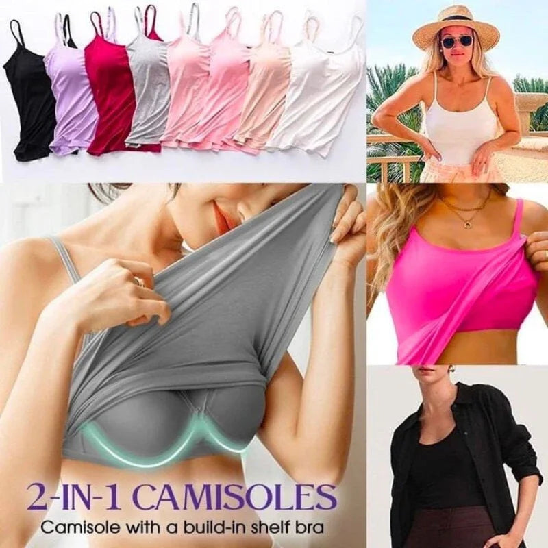 Sexy Damen Tops Solide Gepolsterter BH Spaghetti Camisole Top Damen Weste Damen Camisole mit Eingebautem BH Cami Top Weste Tank Top 2024