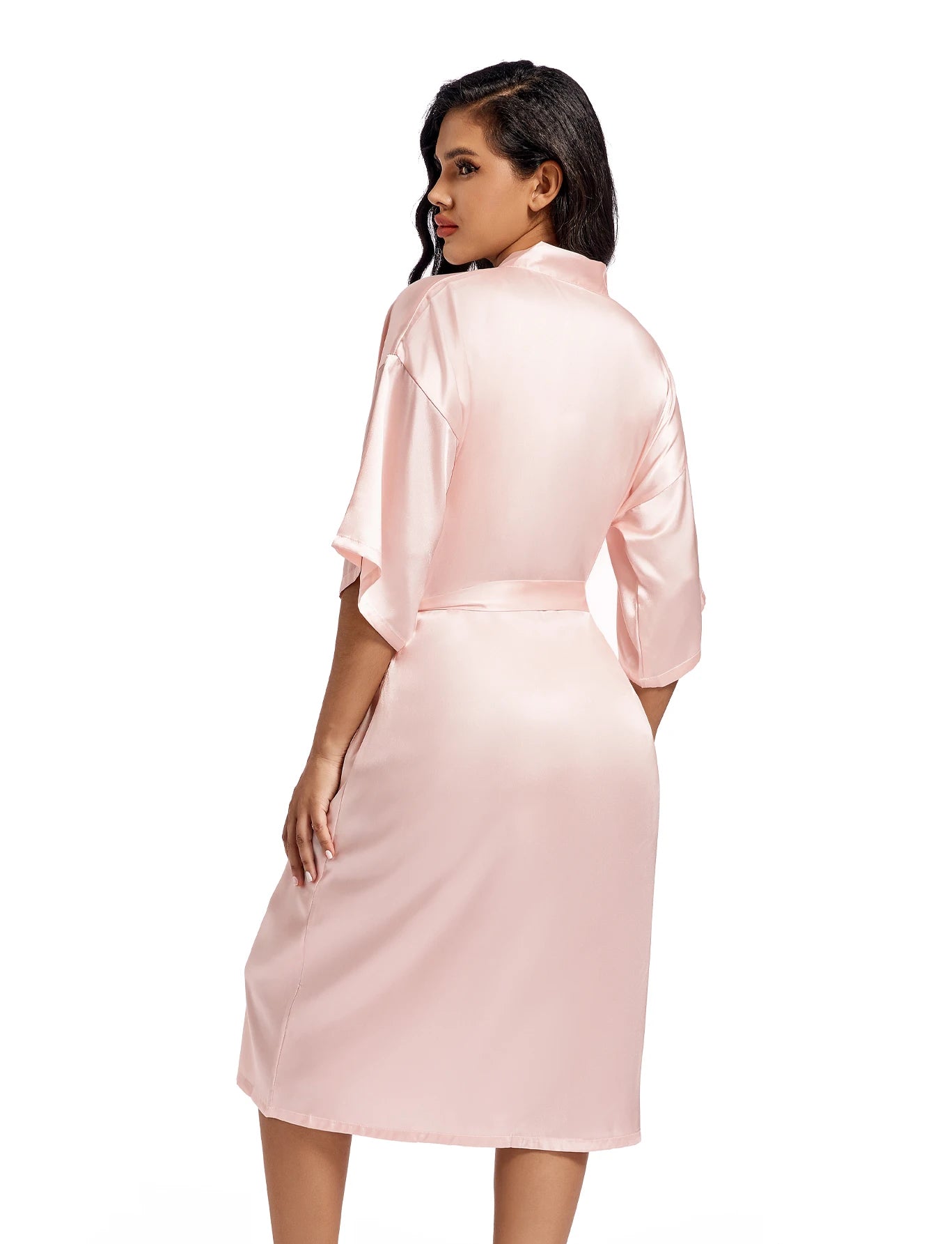 1pc white pink plain robe long satin quality women kimono robes for bride bridesmaid bath robe