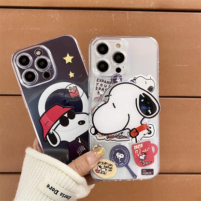 Cartoon Snoopy Puppy Cartoon Case Wireless Charging For iPhone 15 14 13 12 11 Pro Max for Magnetic Magsafe Holder Clear Cover