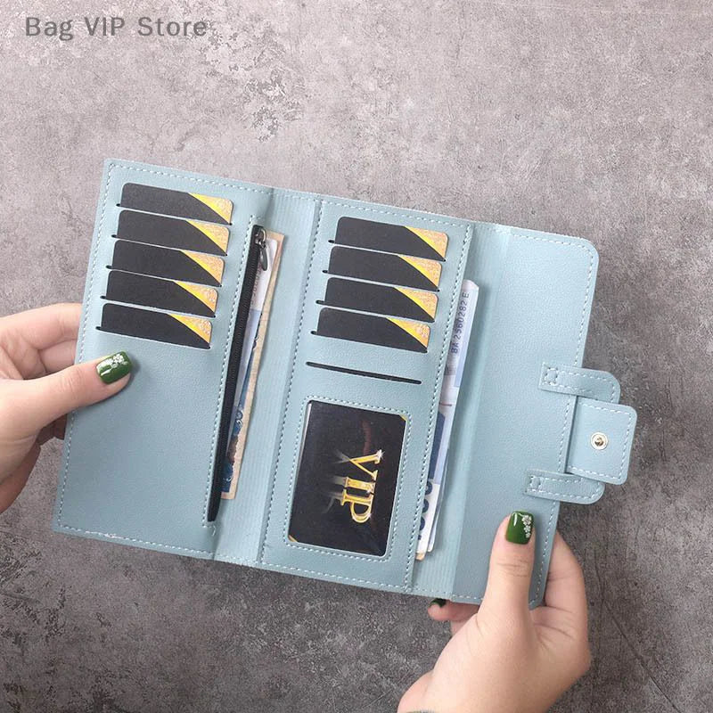 Solid Color PU Leather Women Wallet Luxury Long Hasp Fold-over Pattern Coin Purses Female Thin Clutch Phone Storage Bag Handbag