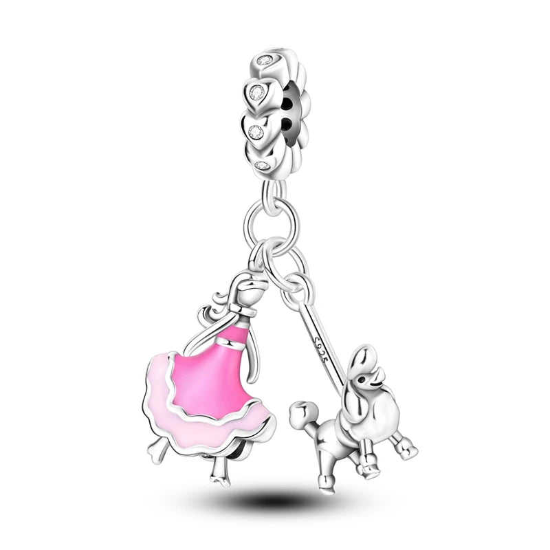 2025 925 Sterling Silver Charms Beads Love Heart Pink Original Charm Pendant Fit Charm Bracelets DIY Jewelry Birthday Gift Women