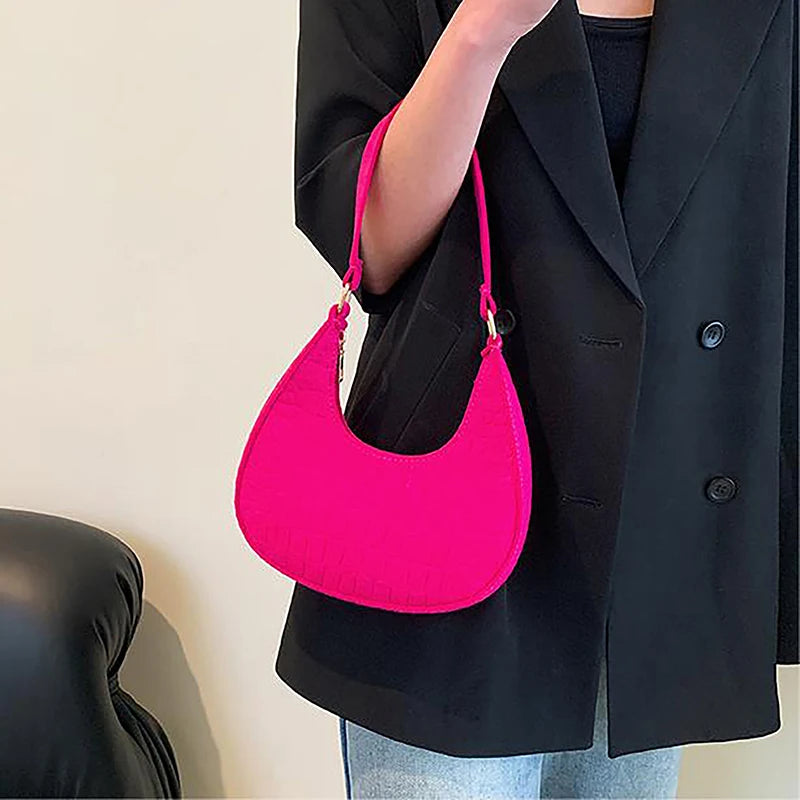 Candy Color Advanced Design Texture Armpit Handbags Felt Shoulder Bags For Women Women's Subaxillary Bag Purses Crescent Bag