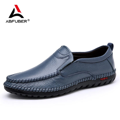 Breathable Genuine Leather Men Shoes Summer Slip On Loafers Men Casual Leather Shoes Blue Flats Hot Sale Driving Shoes Moccasins