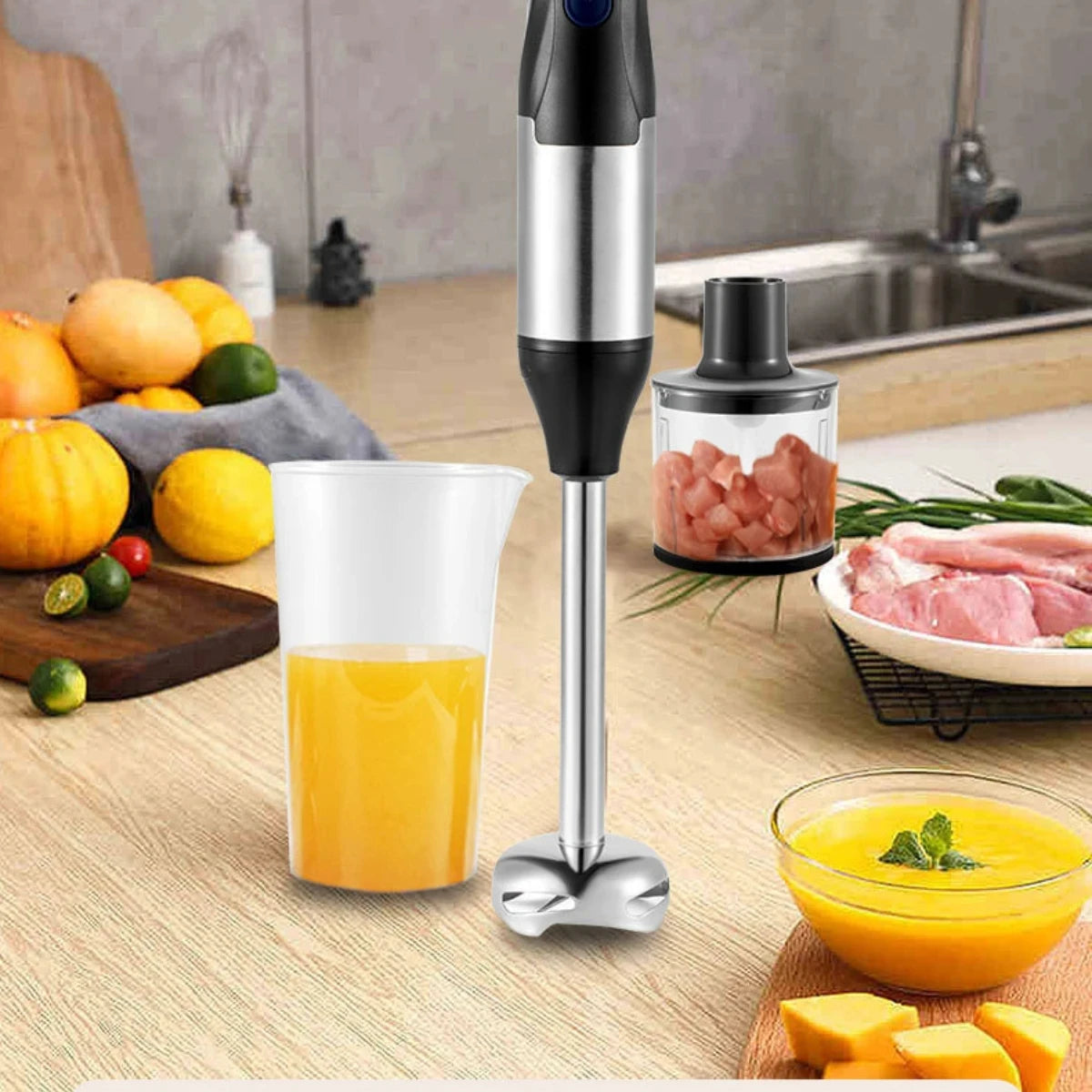 Hand Immersion Blender 1000W Powerful 4-in-1,Stainless Steel Stick Food Mixer,700ml Mixing Beaker,500ml Processor,Whisk