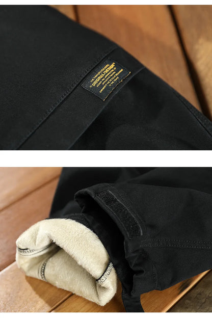 Autumn Winter New Men's Cargo Velvet Pants Loose Belt Comfortable Soft Cotton Multi Pockets Retro Street Trousers AZ381