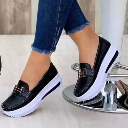 New Women Leather PU Waterproof Fashion Round Toe Sneakers Daily Casual Shallow Mouth Slip-on Walking Female Vulcanized Shoes