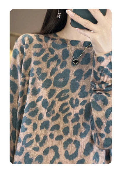 Autumn And Winter New Worsted Wool And Mulberry Silk Printed Round Neck Sweater Fashion Joker Knit Loose Bottoming Shirt Top