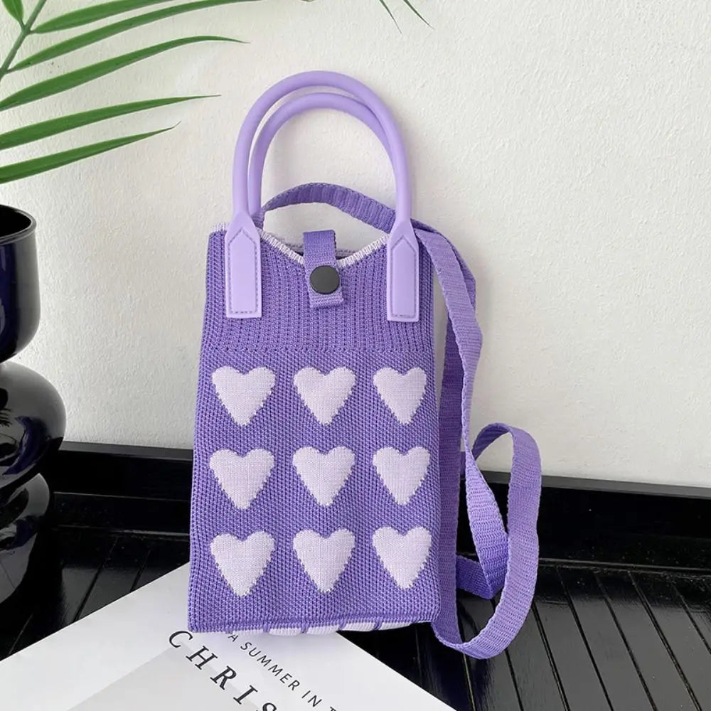 Knitted Mini Mobile Phone Bag Female Korean Version Sweet Love Shoulder Handbag Hand Bag Purses and Handbag