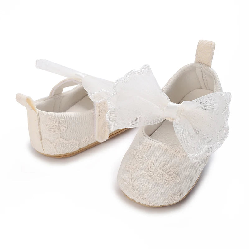 HAIZHIW 0-18 Months Cute White Lace Baby Girl Princess shoes Baby Shoes Bow Fringe Rubber Soled Non-slip Footwear Crib Shoes