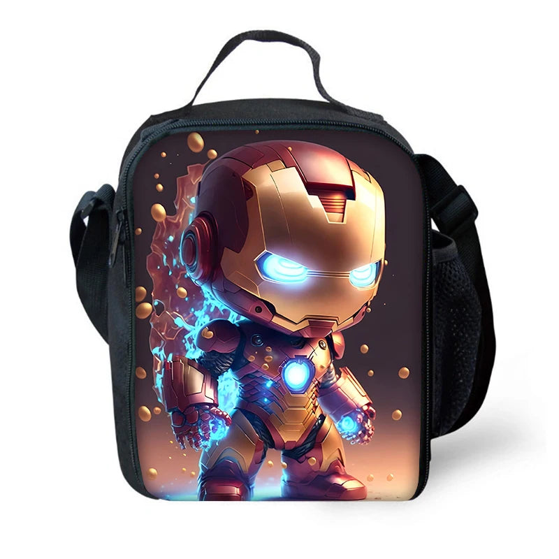 Cartoon Man M-Marvels Iron 3 pcs set Child School Backpack with Lunch Bags ,Pencil Bags School Bags for Boys Girls Best Gift