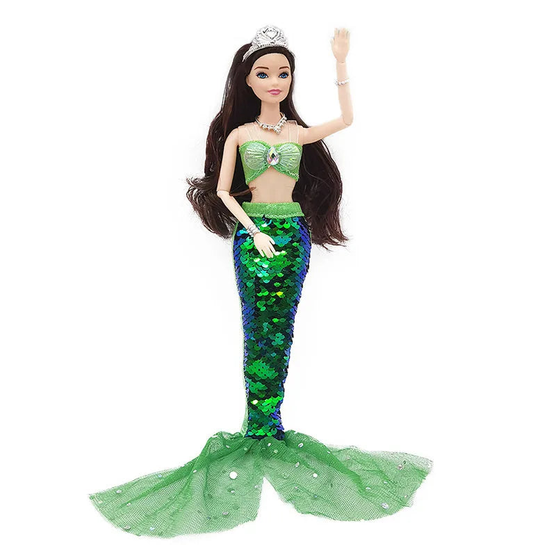 30cm Mermaid Doll 11 inch Joints Movable Doll with Sequin Fishtail Skirt Suit Girls Dress Up Toys