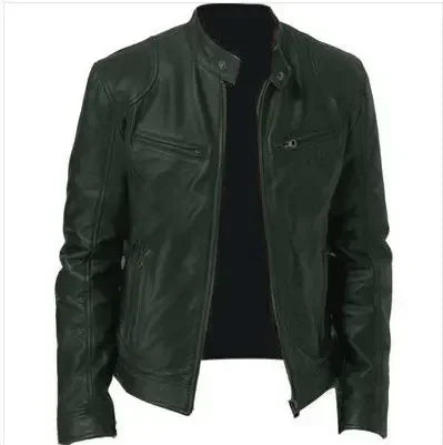 Herren PU Lederjacke Stehkragen Reißverschluss Mantel Jacken Herbst Casual Motorrad PU Jacke Biker Slim Ledermäntel