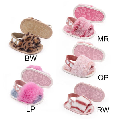 Baby Tie-Dye Fluffy Casual Shoes Toddler Shoes Elastic Plush Garden Sandals Children'S Outdoor Walking Casual Shoes For 0-1Y