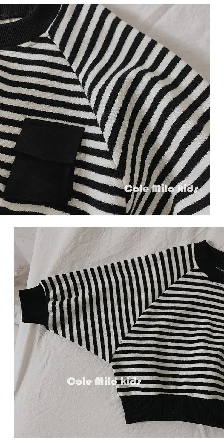 Spring Autumn Stripe Long Sleeves Sweatshirt Kids Boys' Loose Bat Sleeves Tops Girls'  Baby Boy Clothes