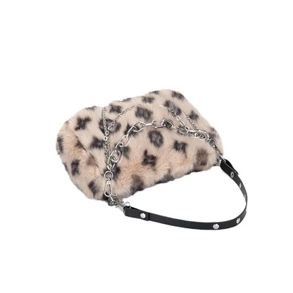 Leopard Print Bag Underarm Bag Plush Bag Women's Autumn and Winter New Product Versatile Plush High-end Chain Bag