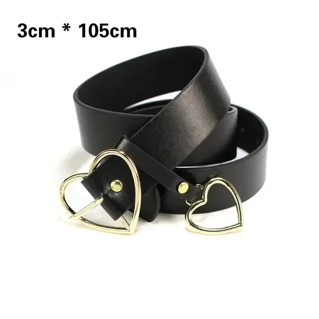 Fashion Women PU Leather Belt Heart Female Cute Black Harajuku Belt Ladies Pants Party Dress Heart Belts For Jeans