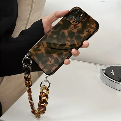 Luxury Retro Leopard Vintage Amber case For iPhone 16 15 14 13 12 Pro Max 11 Cute Sexy Amber Bracelet Wristband Chain Back Cover