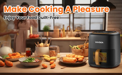 VAVSEA 10-in-1 Air Fryer with Clear Window, 1600W Hot Airfryer Oven with Digital LED Touch Screen, and Non-Stick Basket,6.5QT,