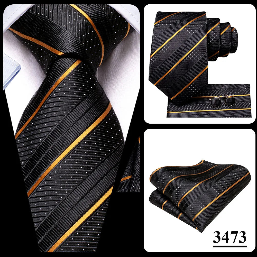 Hi-Tie Black Floral Silk Wedding Tie For Men Handky Cufflink Elegant Necktie For Men Fashion Designer Business Party Dropshiping