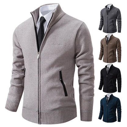 2023 Knitwear Spring and Autumn Men's Stand-up Collar Thick Warm Cardigan Sweater Winter Loose Casual Coat