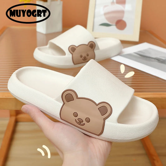 Bear Slippers Women Summer Flip Flops Cute Cartoon Cloud Shoes For Bathroom Indoor Outdoor Wear Soft Thick Beach Men Sandals