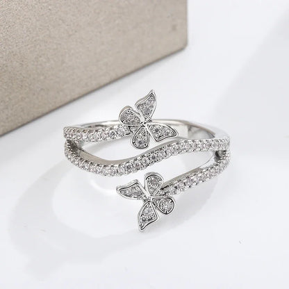 925 Silver Plated High Quality Niche Design Butterfly White Zircon Ring Women's Party Birthday Jewelry Gift