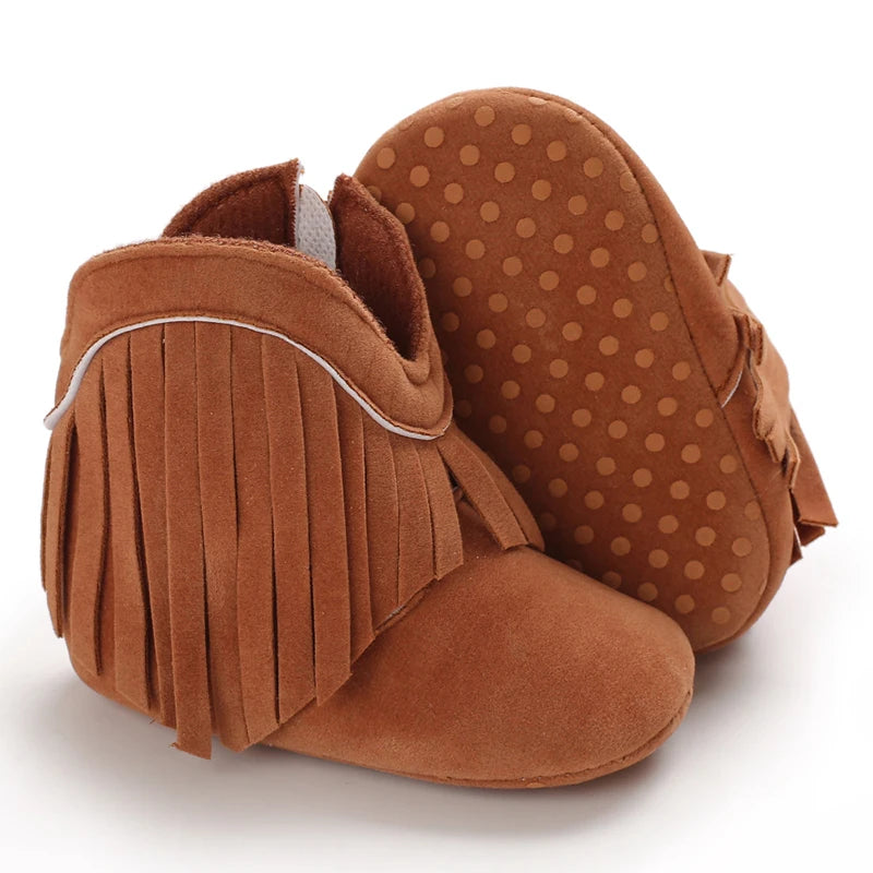 Baby Booties Vintage Tassel Anti-slip Sole Winter Warm Baby Boys Girls Western Boots Snow Booties First Walkers Infant Shoes