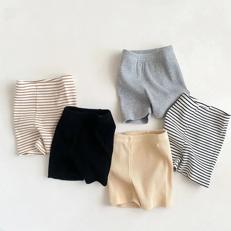 2024 Baby Girls Shorts Ribbed Elastic Striped Trousers Pants Fashion Kids Casual Infant Clothing Korean Style Toddler Short 0-2Y