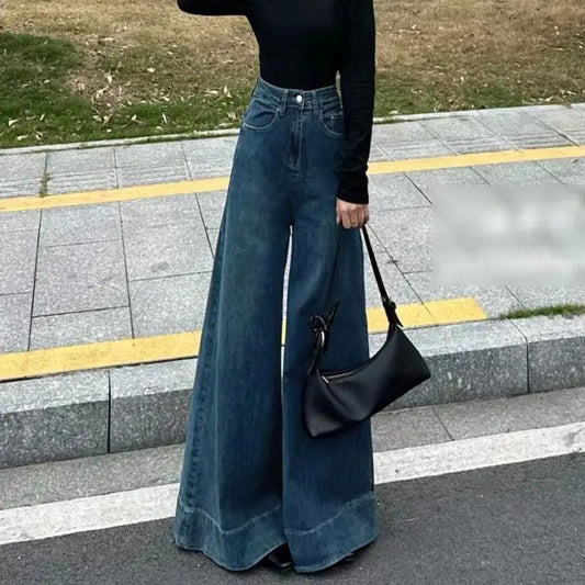 American Retro High-Waist Skiny Flare Pants Wide-Leg Long Jeans Women's Autumn Denim Long Trousers High Street Streetwear