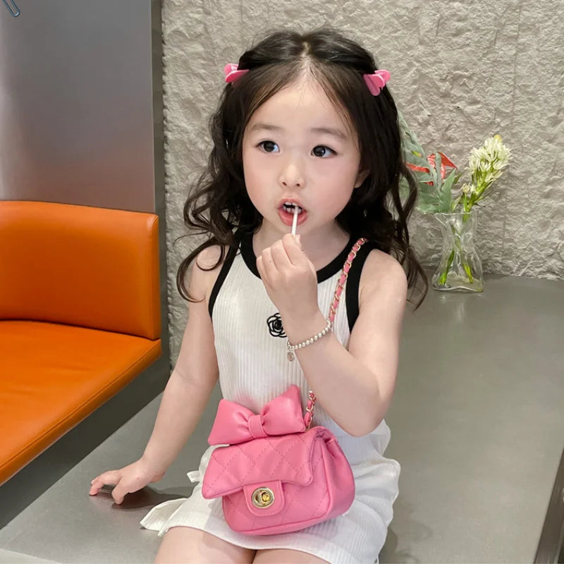 Kids Mini Designer Luxury Shoulder Bag Toddler Princess Baby Girls Pink Bow Handbag Little Girl Cute Crossbody Purse